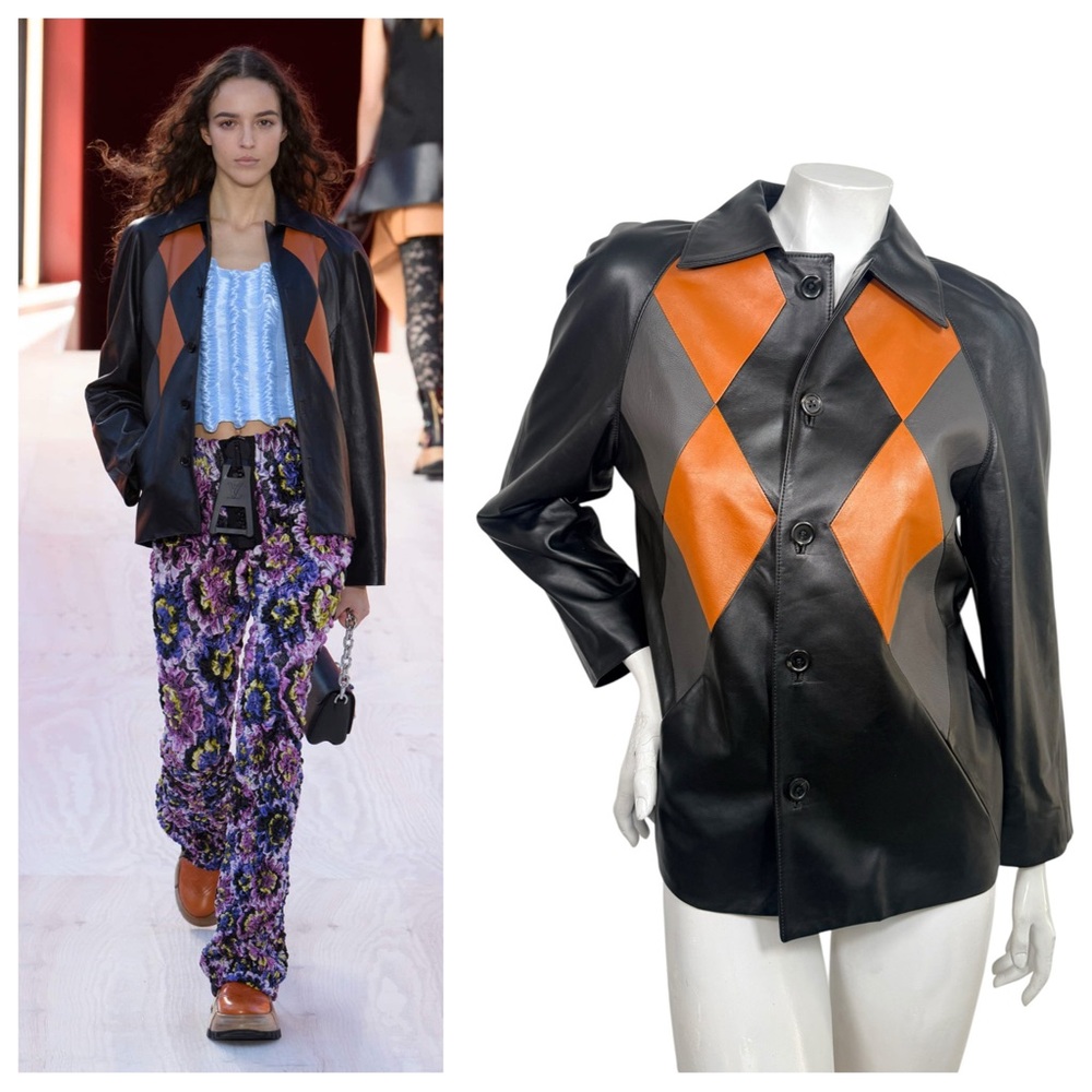 Louis Vuitton SS23 RARE Runway Leather Jacket Diamond Intarsia FR 36 NWT